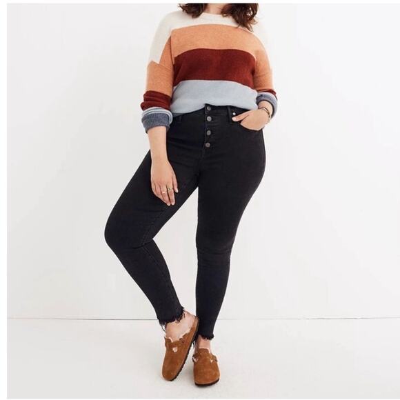 NWT Madewell jeans 9" mid rise skinny black 37 button fly grunge goth emo crop - Picture 1 of 16
